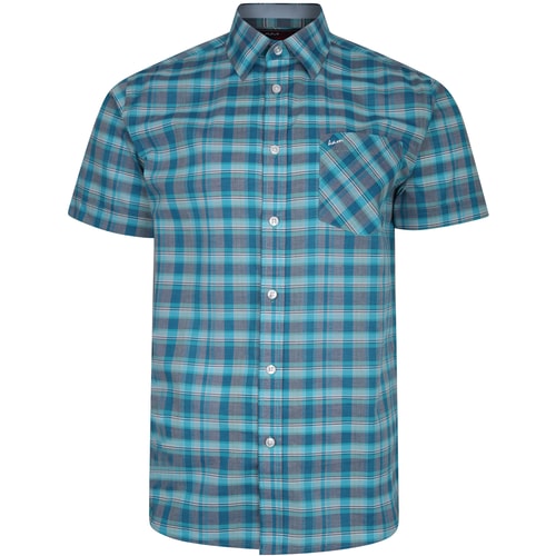 KAM Casual Check Short Sleeve Shirt Aqua